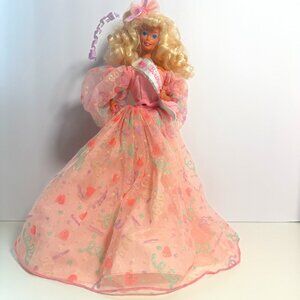 Vintage Barbie Happy Birthday Barbie Doll in Pink Glitter Dress 1990